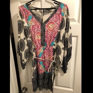 Mini long sleeve multi print dress